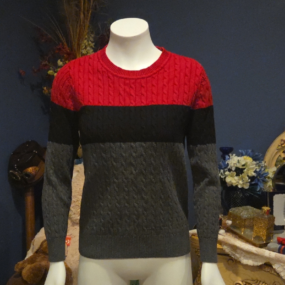 Karen Scott Red and Gray Colorblock Sweater